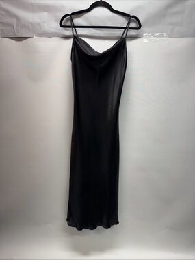 VTG BeBe Satin Slim Midi Slip Dress Black Sz S Cowl Neck Spaghetti Strap Y2K 90s